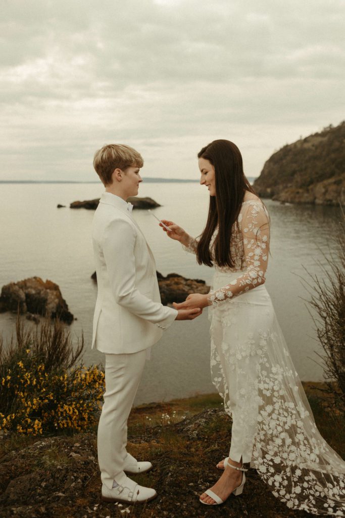 A couple's vow renewal ceremony at Deception Pass