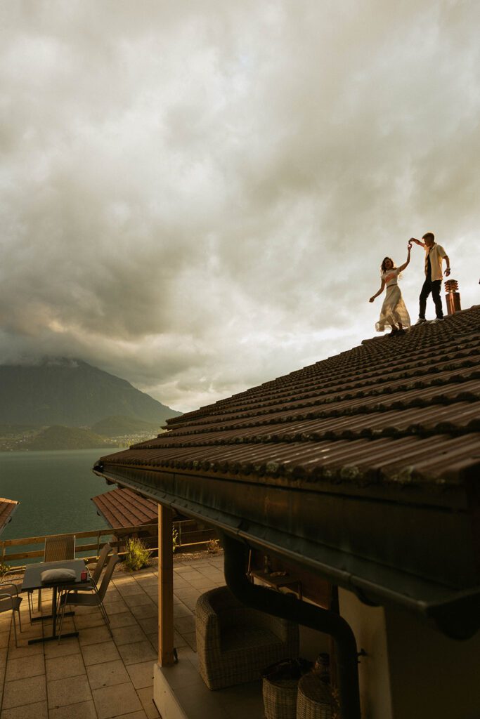 Couple on a rooftop during sunset