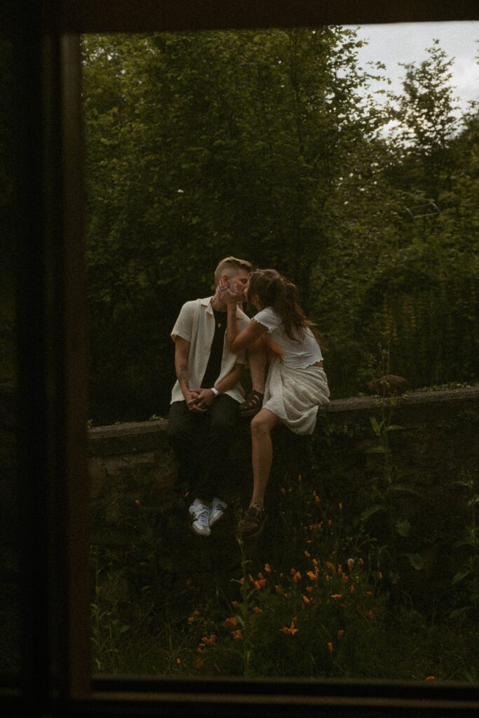 Queer engagement pictures at an airbnb in Switzerland