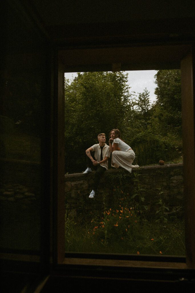 Queer engagement pictures at an airbnb in Switzerland