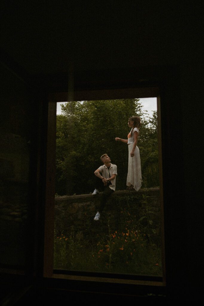 Queer engagement pictures at an airbnb in Switzerland