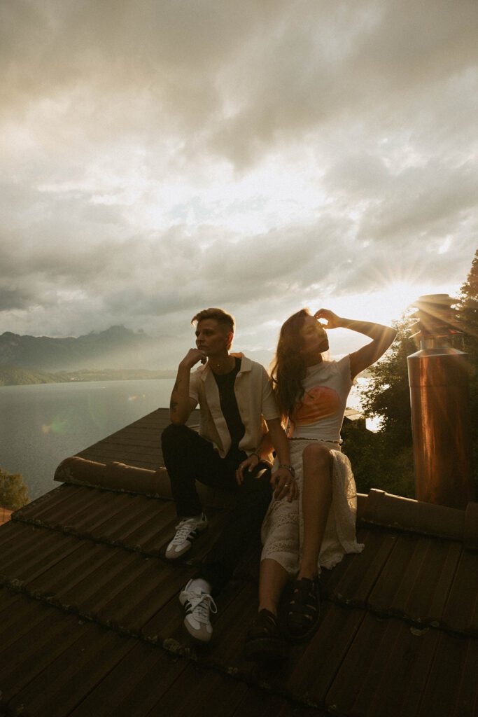 Couple on a rooftop during sunset