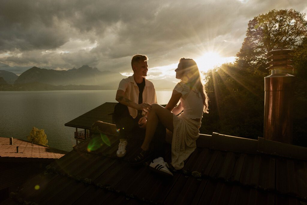 Couple on a rooftop during sunset