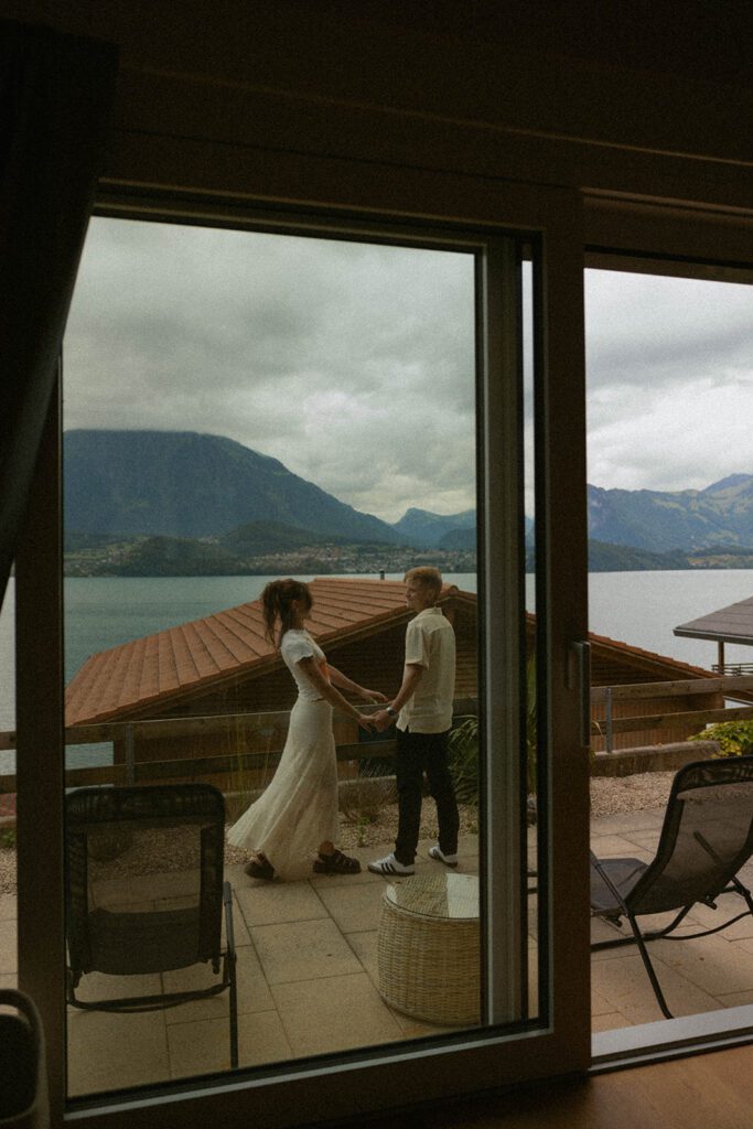 Couple at an airbnb in switzerland