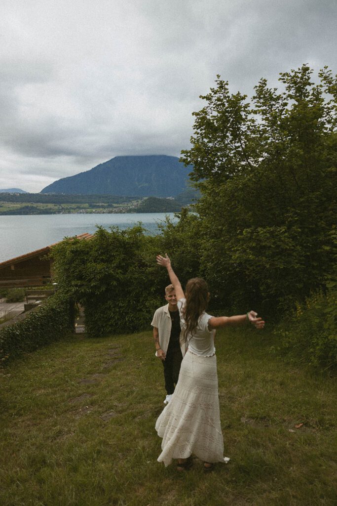 Couple at an airbnb in switzerland