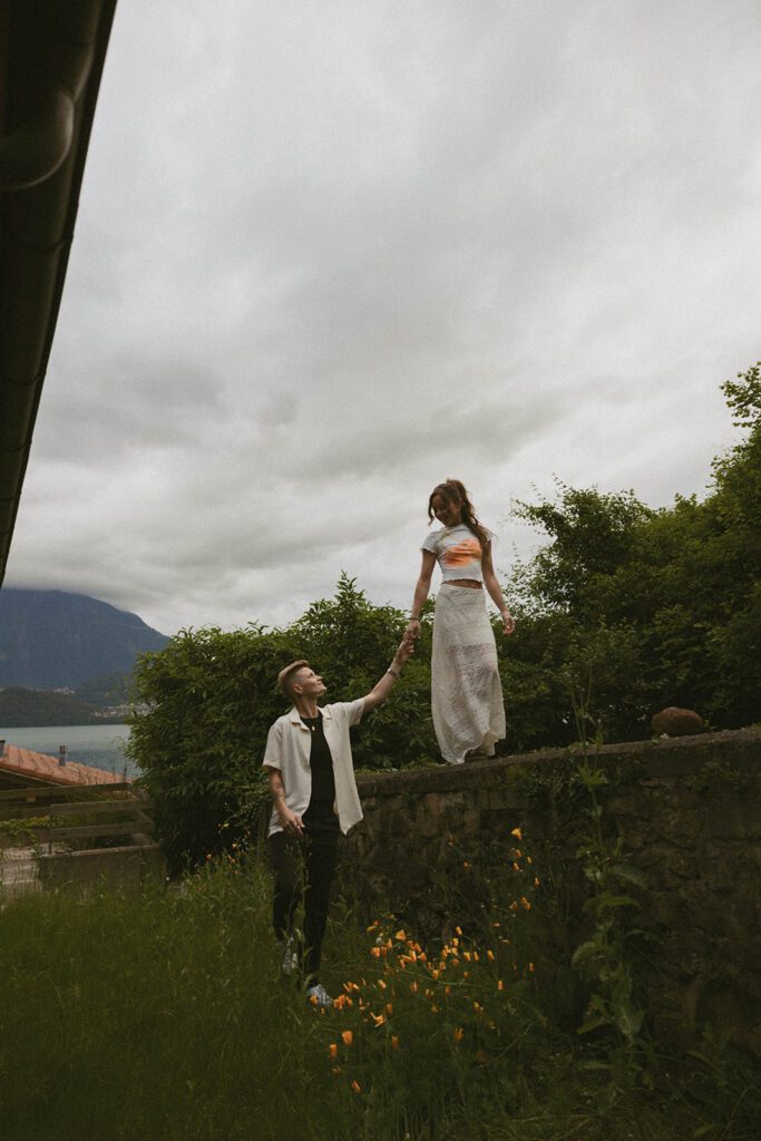 Queer engagement pictures at an airbnb in Switzerland